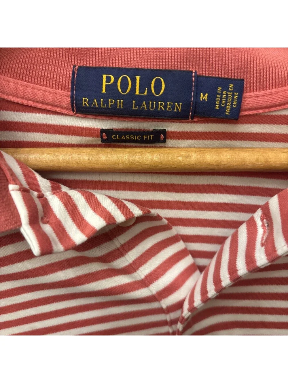 Polo Ralph Lauren Men’s Shirt Size Medium Striped White Pink Collar Dress Shirt